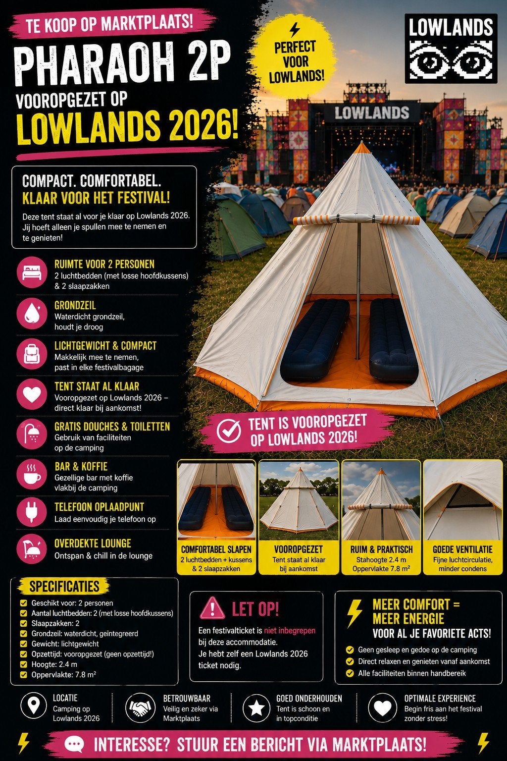 Lowlands 2026 Easycamp Pharaoh 2P tent, Twee personen