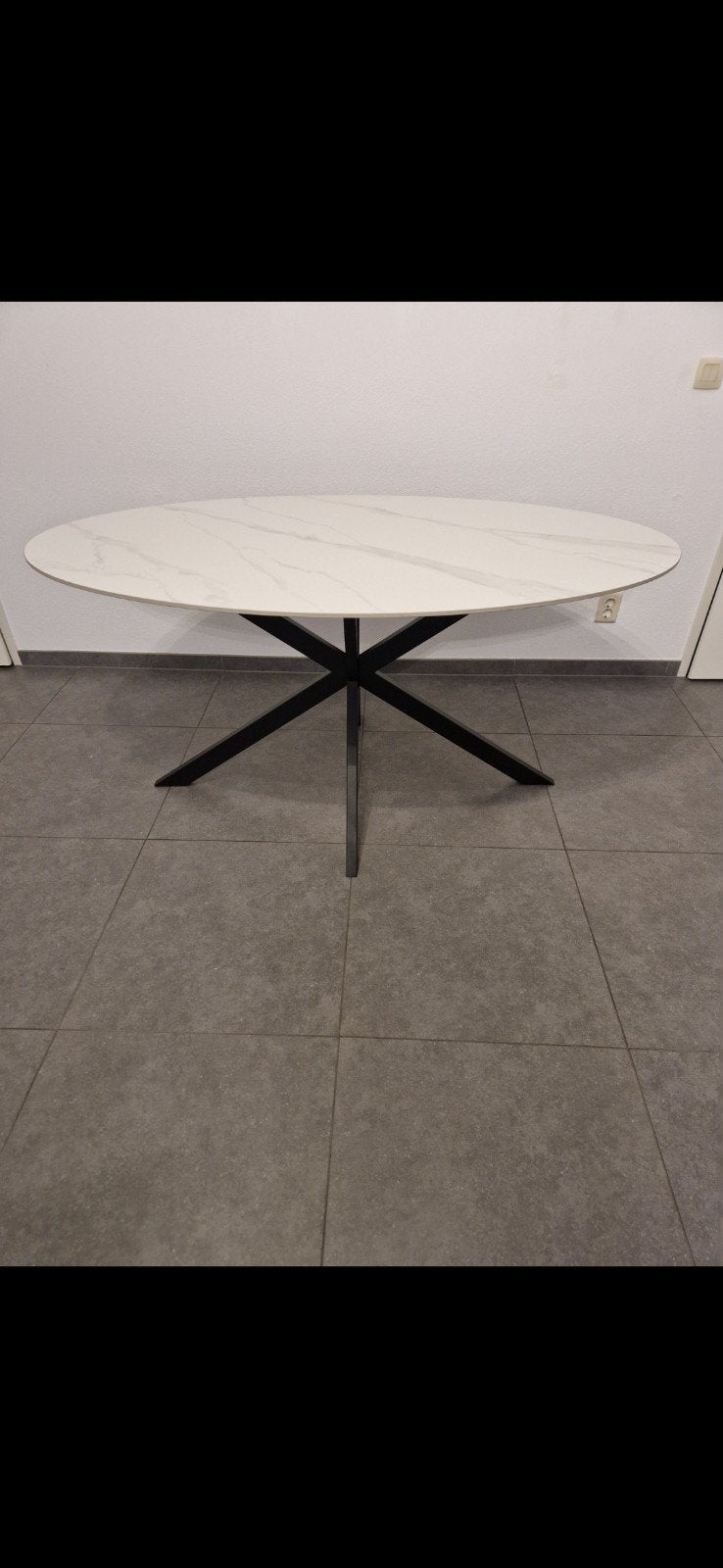 Eettafelblad marmerlook figo ovaal 160cm.90cm.wit steen, Ophalen