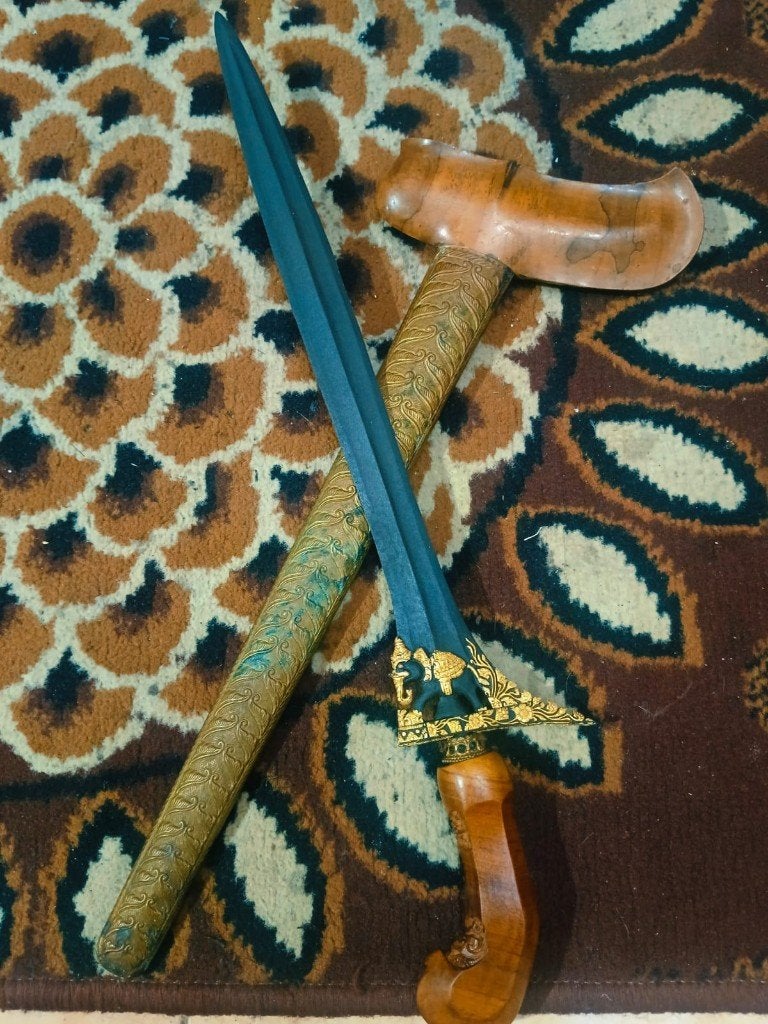 Antieke Keris Naga Liman Keleng Kinatah Goud Timoho SVF89, Verzenden, Overige materialen, Indonesië, Meerkleurig