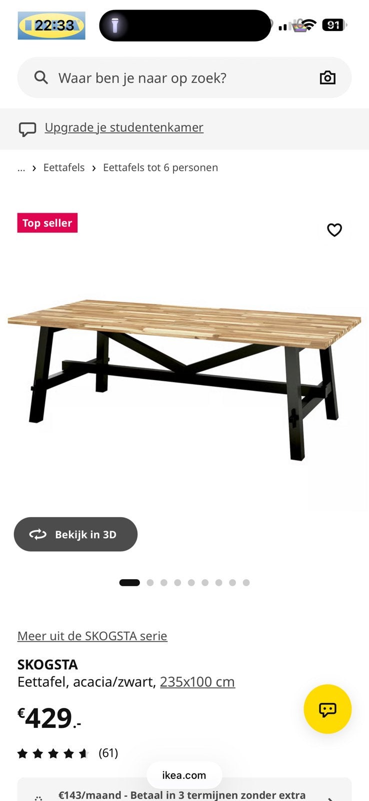 Grote eettafel van 230 cm lang, Huis en Inrichting, Tafels | Eettafels, Ophalen, Gebruikt, 200 cm of meer, Vijf personen of meer