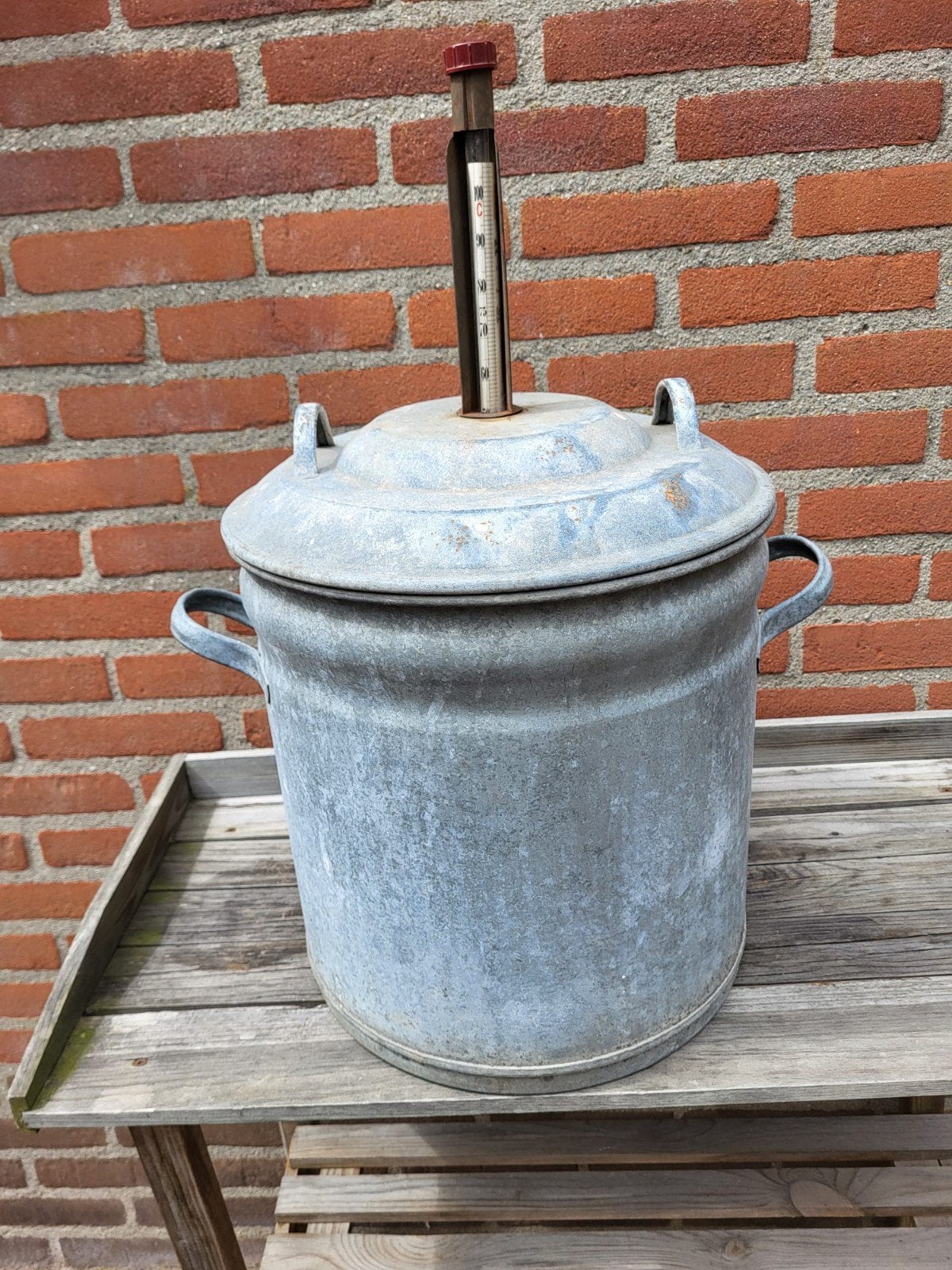 Vintage Inmaakpan met Thermometer - Zink, Ophalen of Verzenden