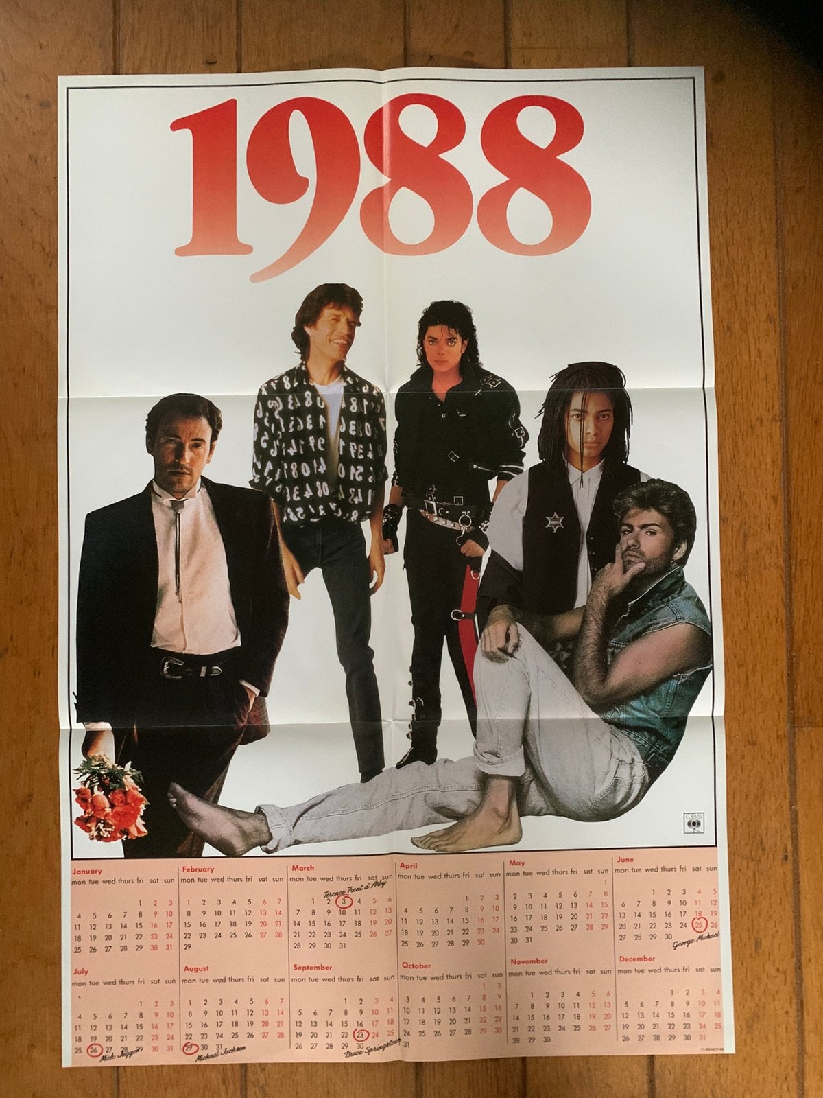 1988 Artist Calendar George Michael Jackson Springsteen, Ophalen of Verzenden, Zo goed als nieuw, Artiest
