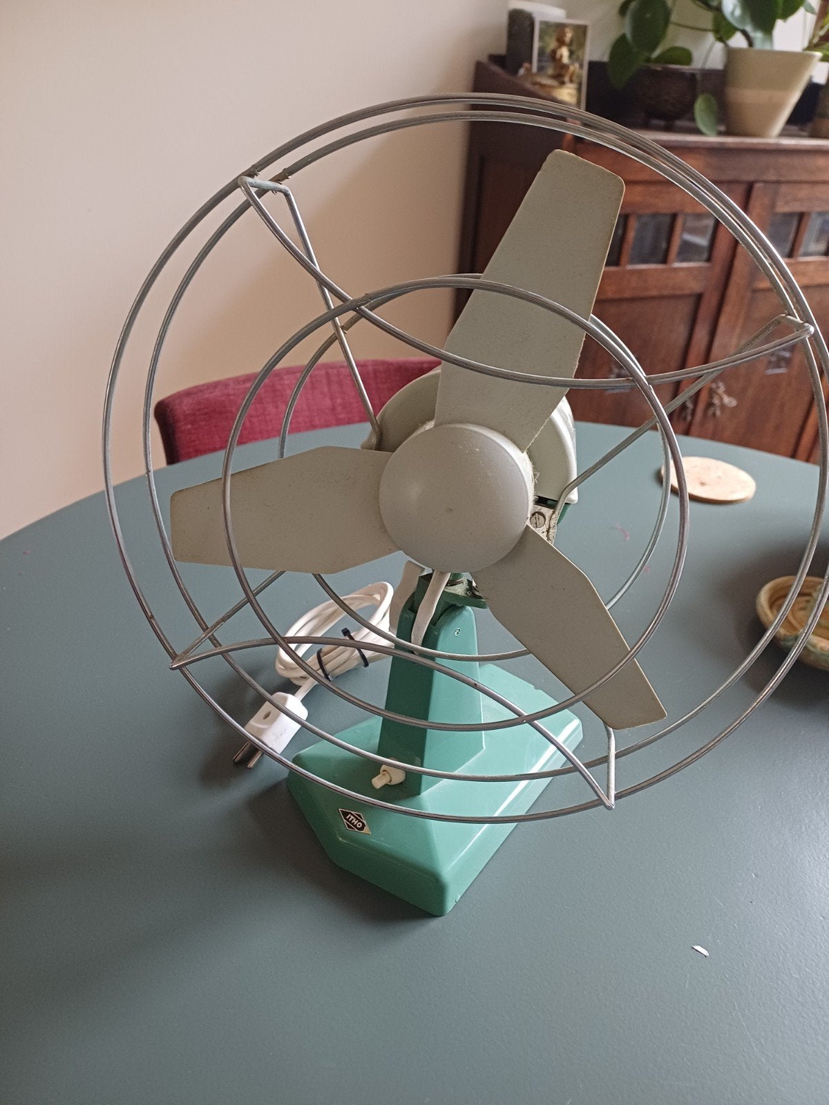 Vintage ITHO Tafelventilator - Groen/Wit, Witgoed en Apparatuur, Ventilatoren, Ophalen of Verzenden, Gebruikt, Tafelventilator