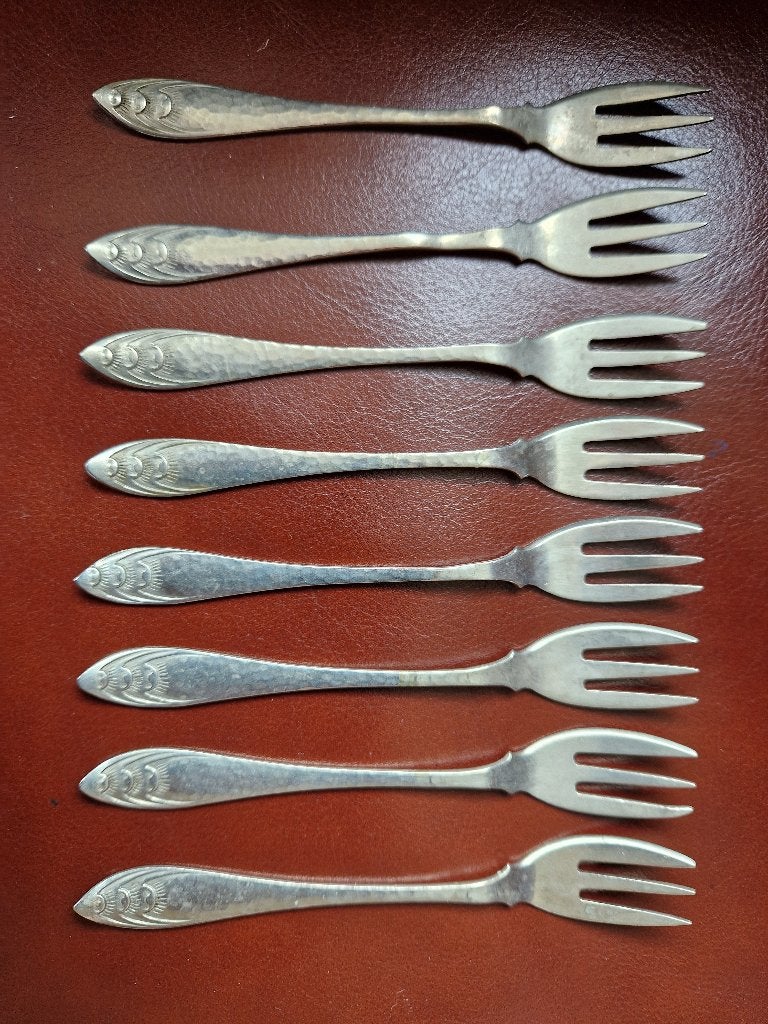 (C) 8 taartvorkjes verzilverd (Plated), Ophalen of Verzenden, Gebruikt, Rvs of Chroom