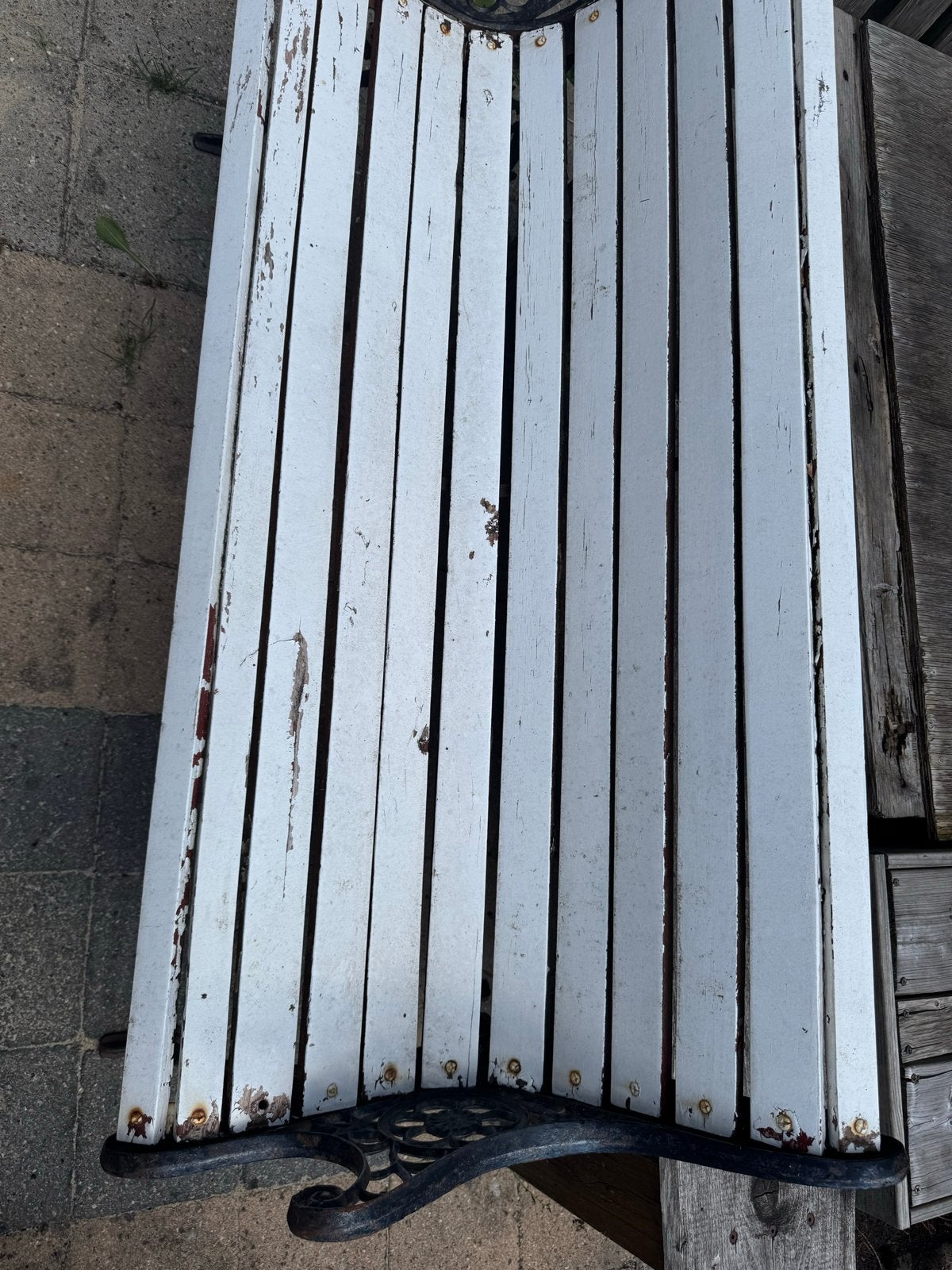 Vintage tuinbank met gietijzeren frame, Ophalen, Gebruikt, Hout