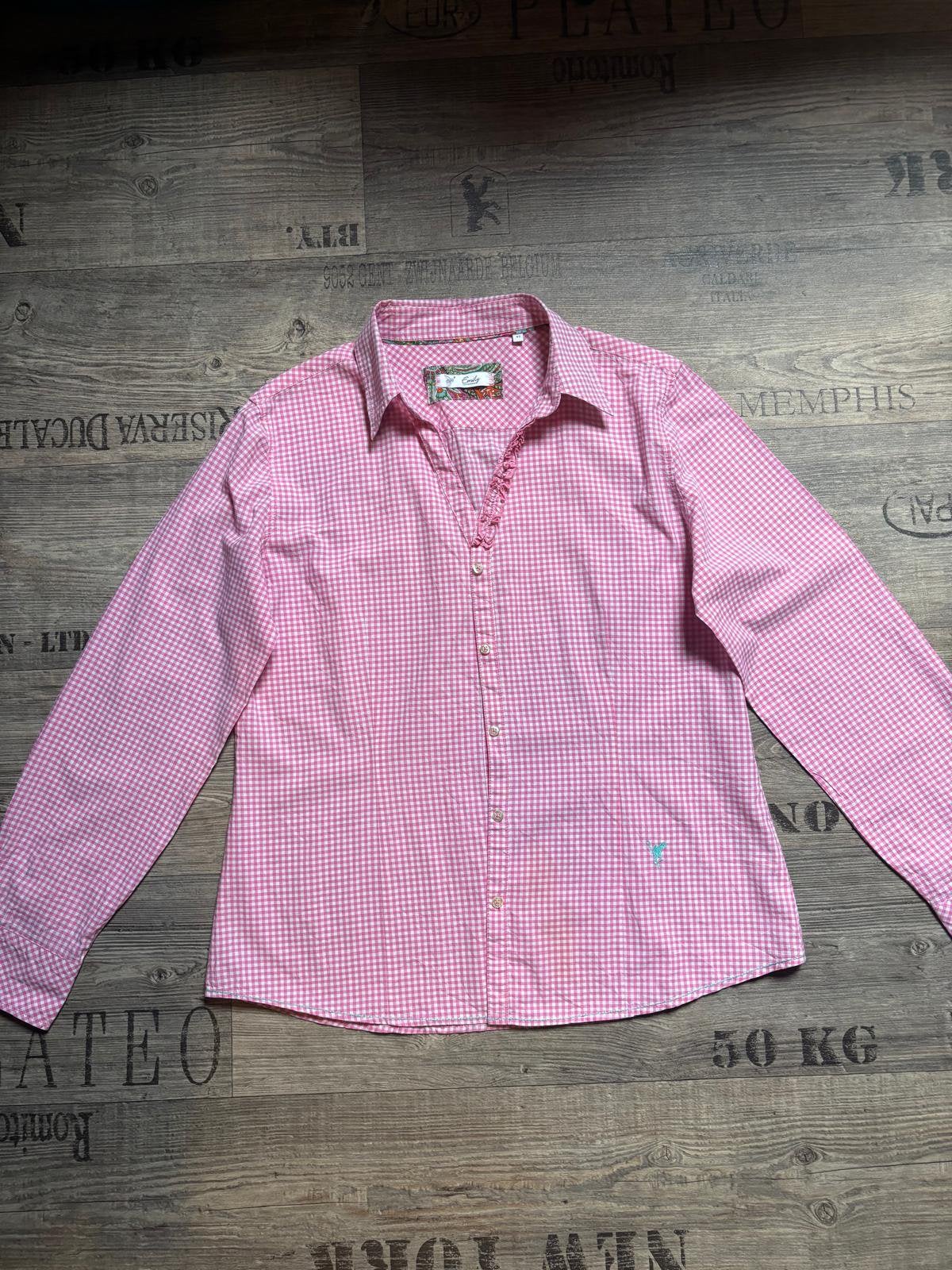Roze witte geruite blouse Emily van den Bergh, Verzenden, Gedragen, Maat 42/44 (L), Roze