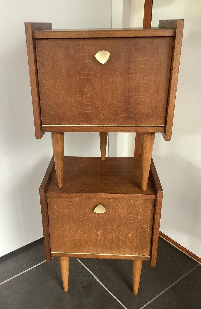 2 nachtkastjes Mid Century Scandinavian Design Teak 50x40x30, Huis en Inrichting, Slaapkamer | Nachtkastjes, Ophalen, Gebruikt