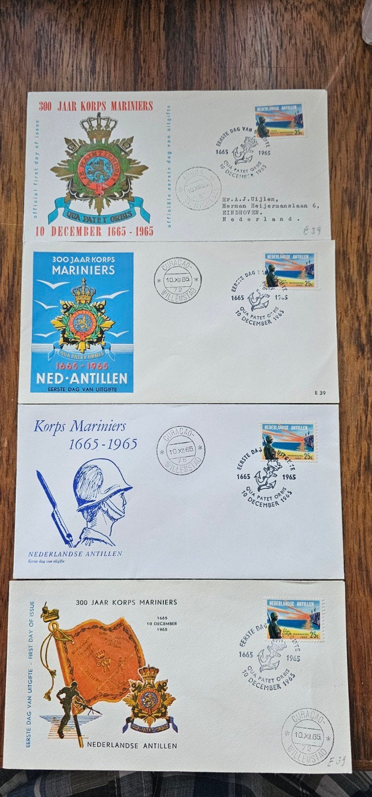 4 FDC's Nederlandse Antillen - 300 Jaar Korps Mariniers, Postzegels en Munten, Verzenden