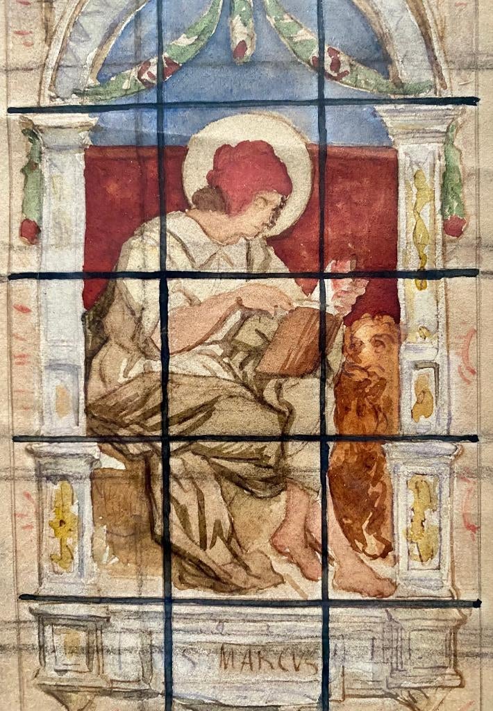 Handgemaakt Ontwerp Glas in Lood Kerkraam ''Marcus'', Ophalen of Verzenden