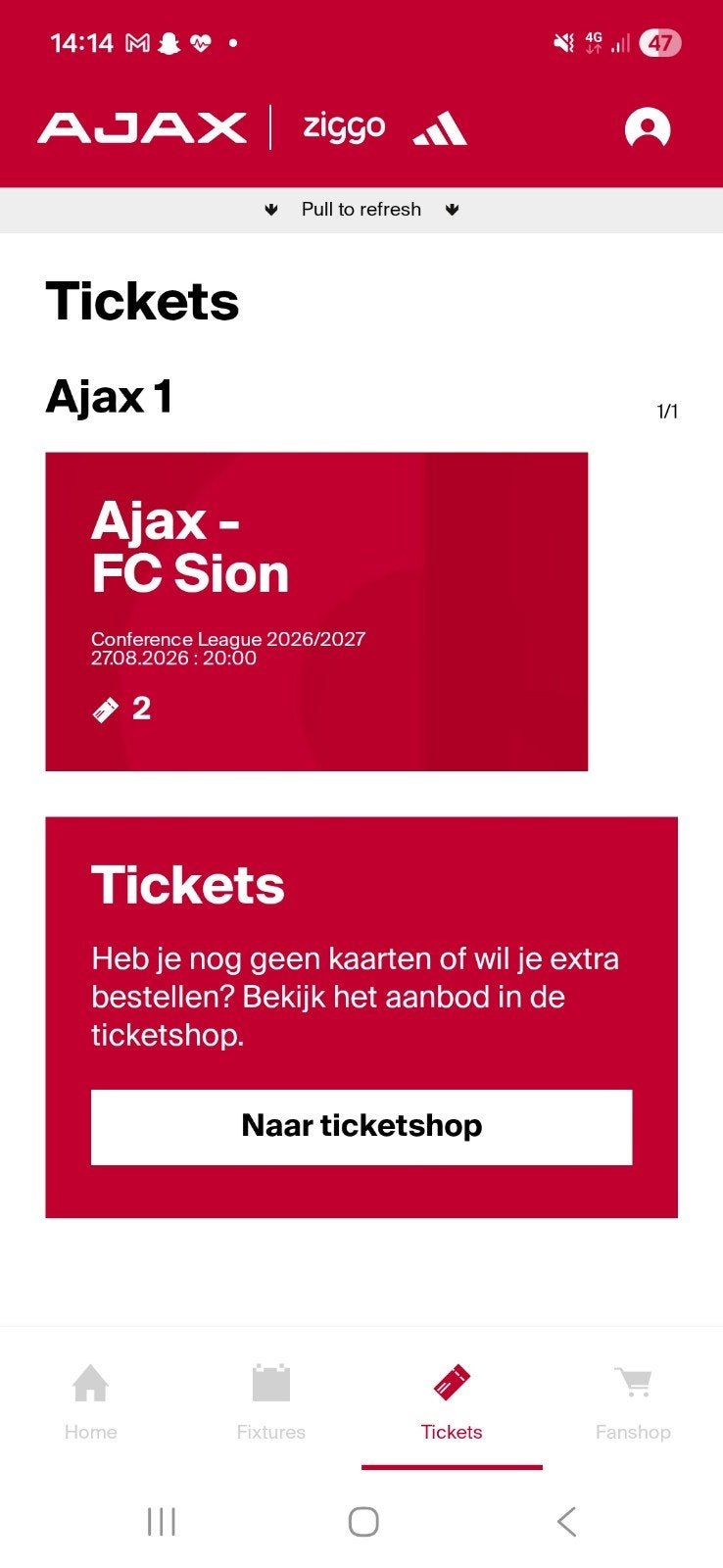 ajax fc Sion, Tickets en Kaartjes, Sport | Voetbal, Twee personen, Maart