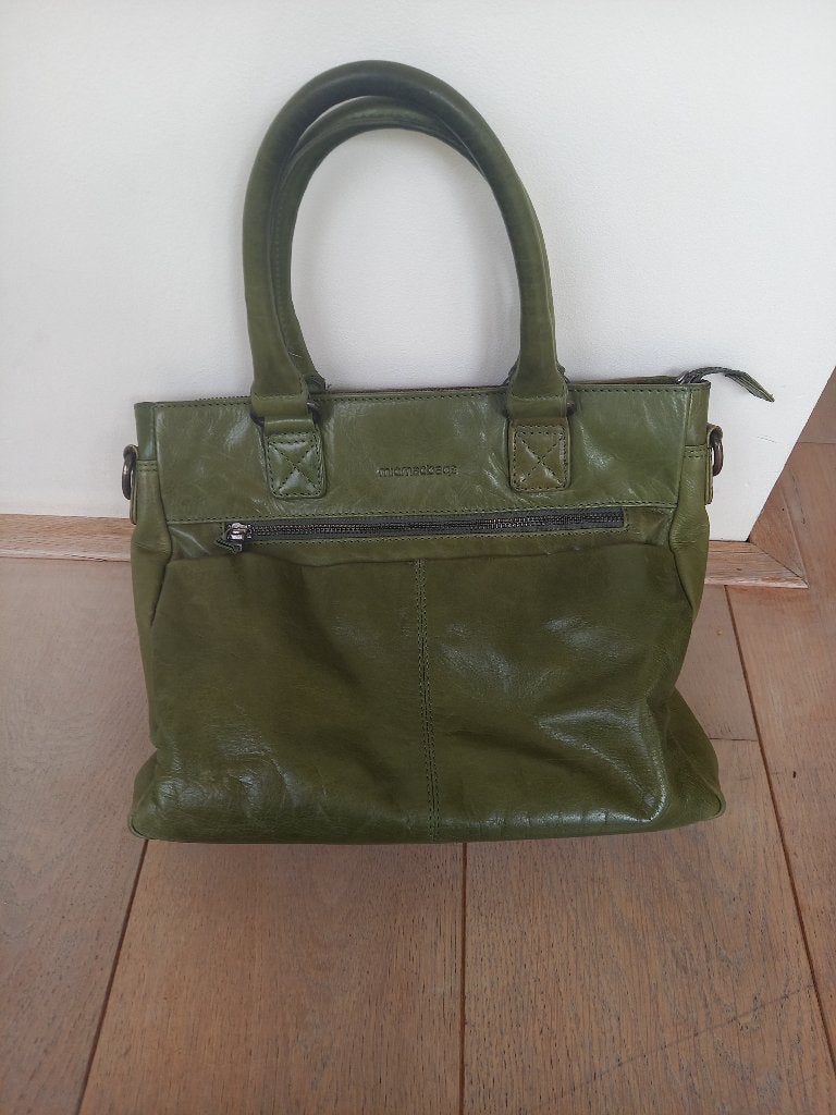Micmacbags Leren Handtas - Olijfgroen (32x25x7 cm), Ophalen of Verzenden, Gebruikt, Groen, Handtas