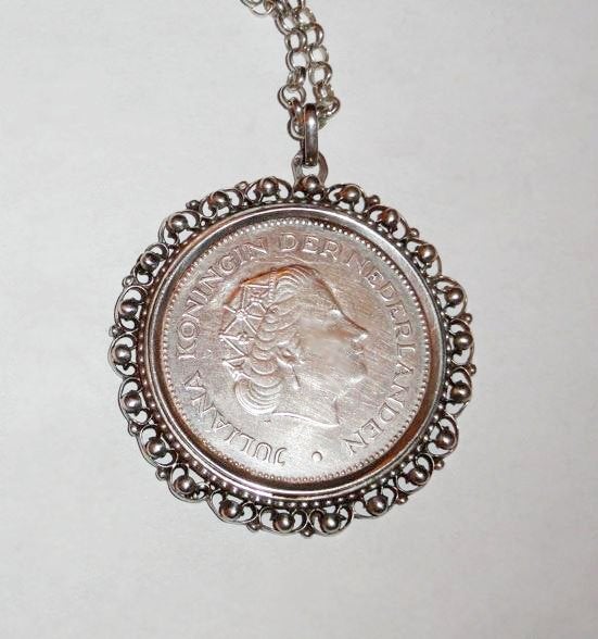 Ketting Hanger Munt Gulden Zilveren Tientje 1970, Met hanger, Verzenden, Zo goed als nieuw, Zilver