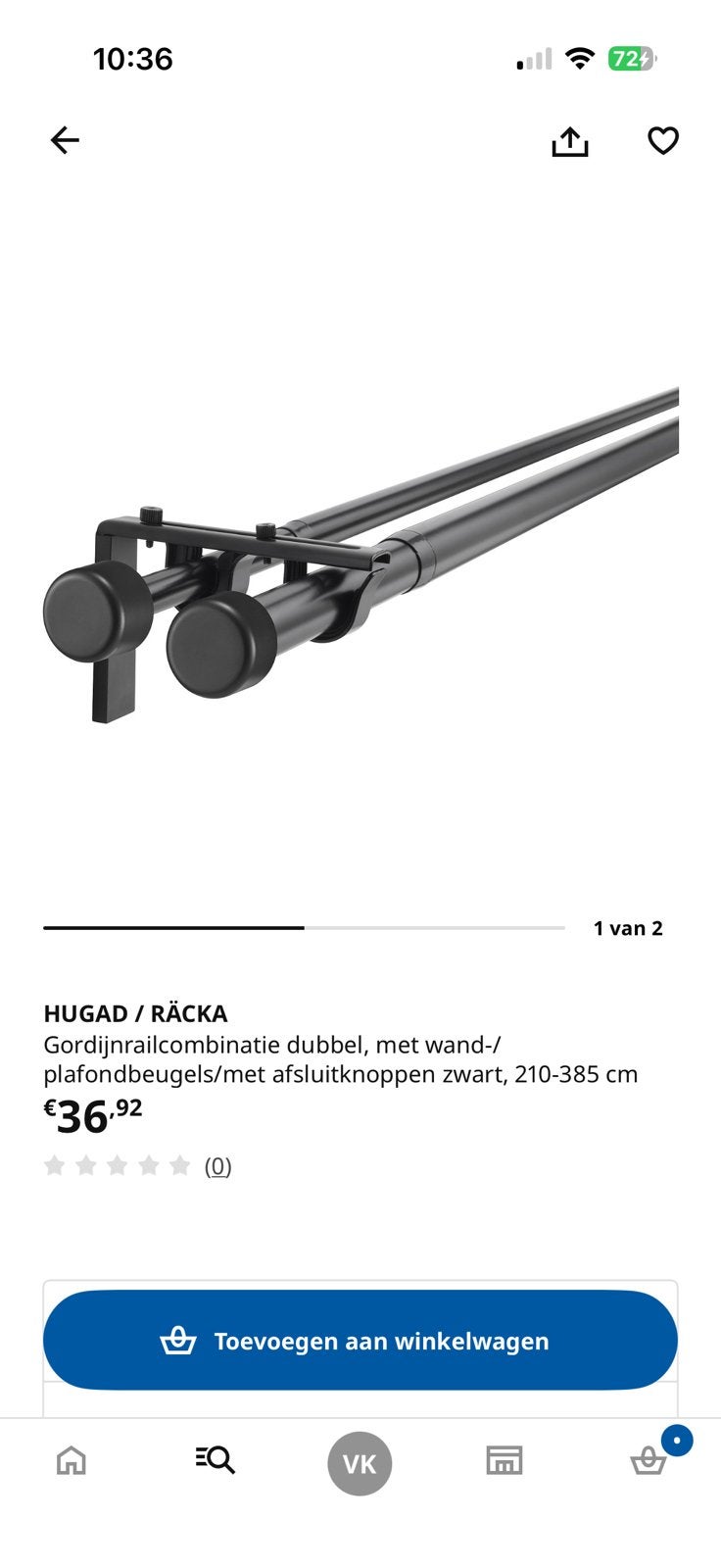2x Ikea hugad/räcka uitschuifbare gordijnroedes, IKEA, Ophalen