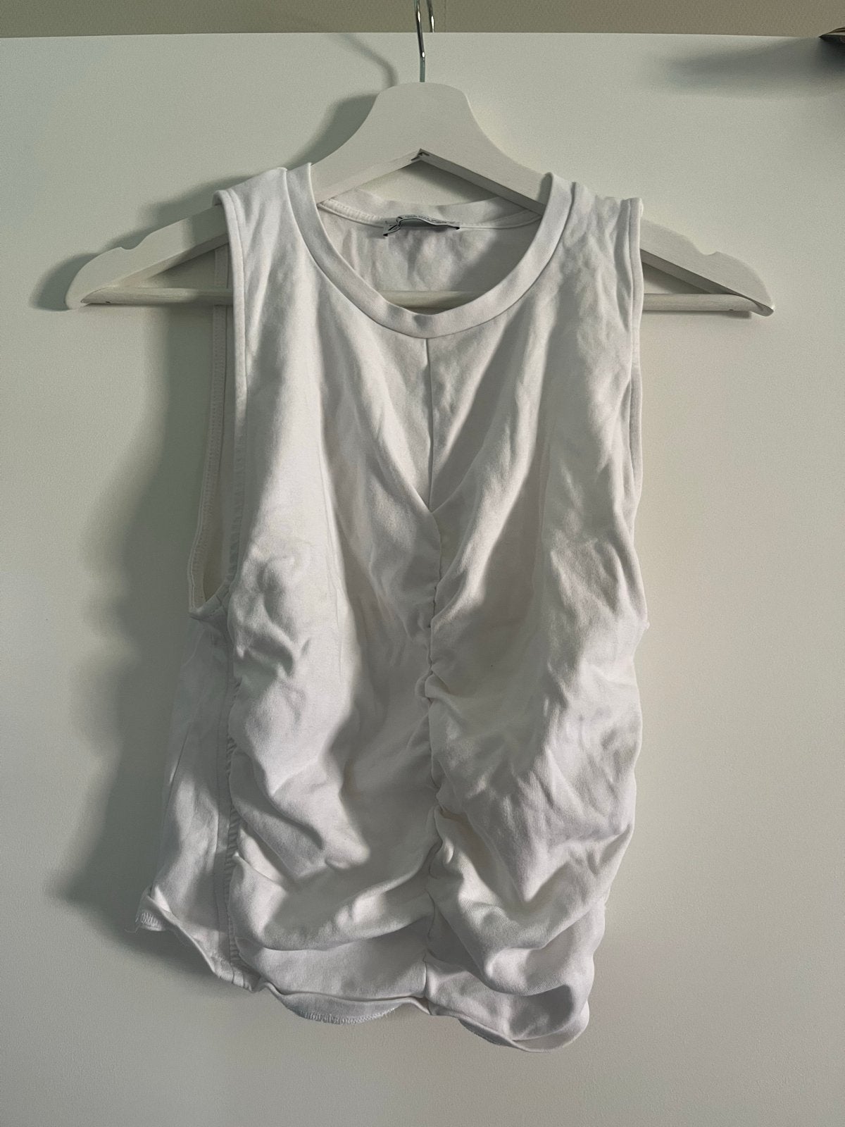 Witte Zara top met ruches, Wit, Maat 42/44 (L), Ophalen of Verzenden, Zo goed als nieuw