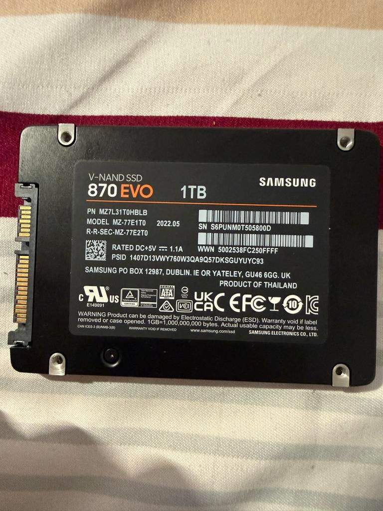 Samsung 870 EVO 1TB SSD - Zo goed als nieuw, Computers en Software, Harde schijven, Ophalen, Intern, Server, Zo goed als nieuw