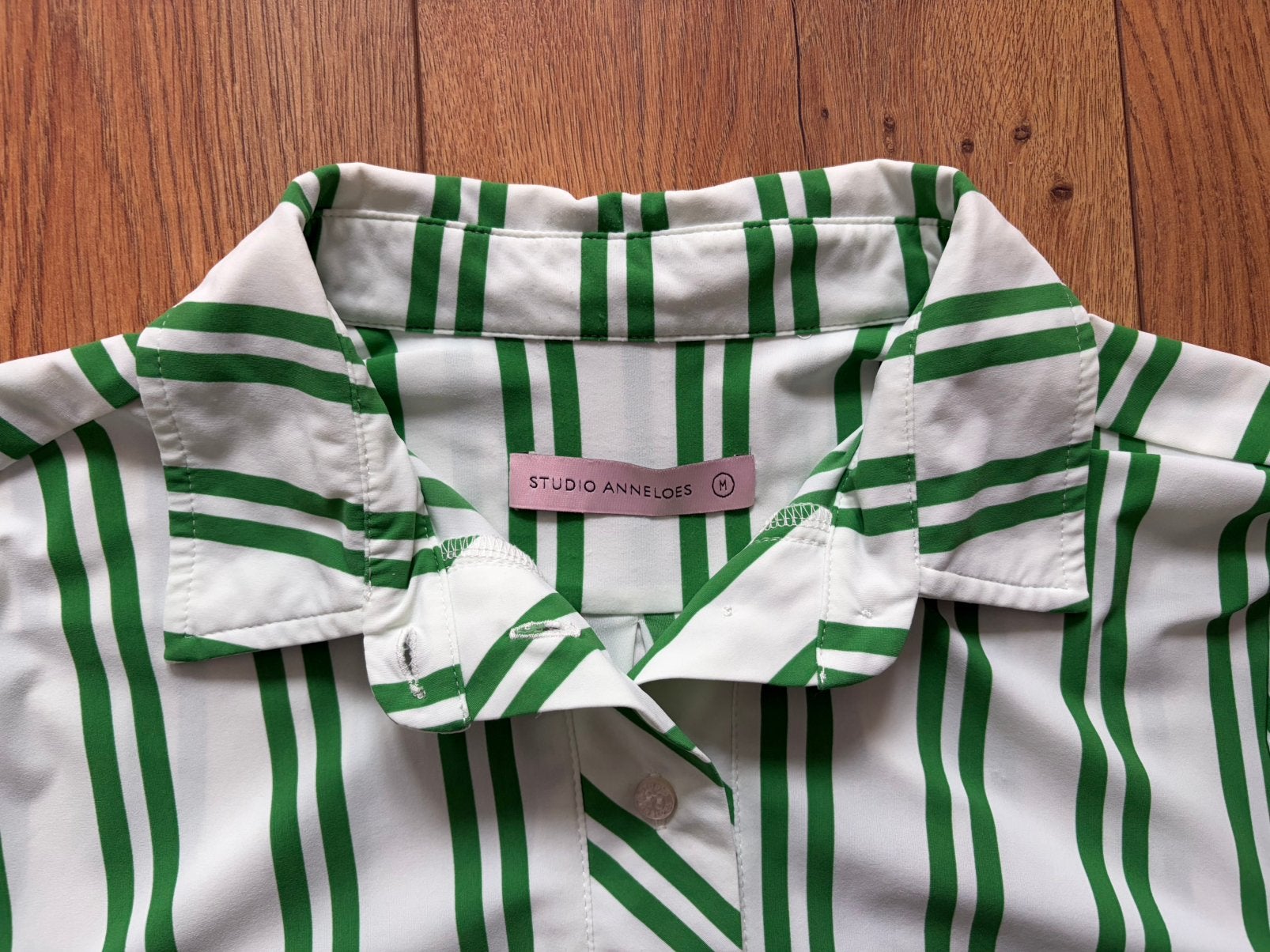 Studio Anneloes travelstof blouse groen/wit gestreept mt M, Ophalen of Verzenden, Maat 38/40 (M), Groen