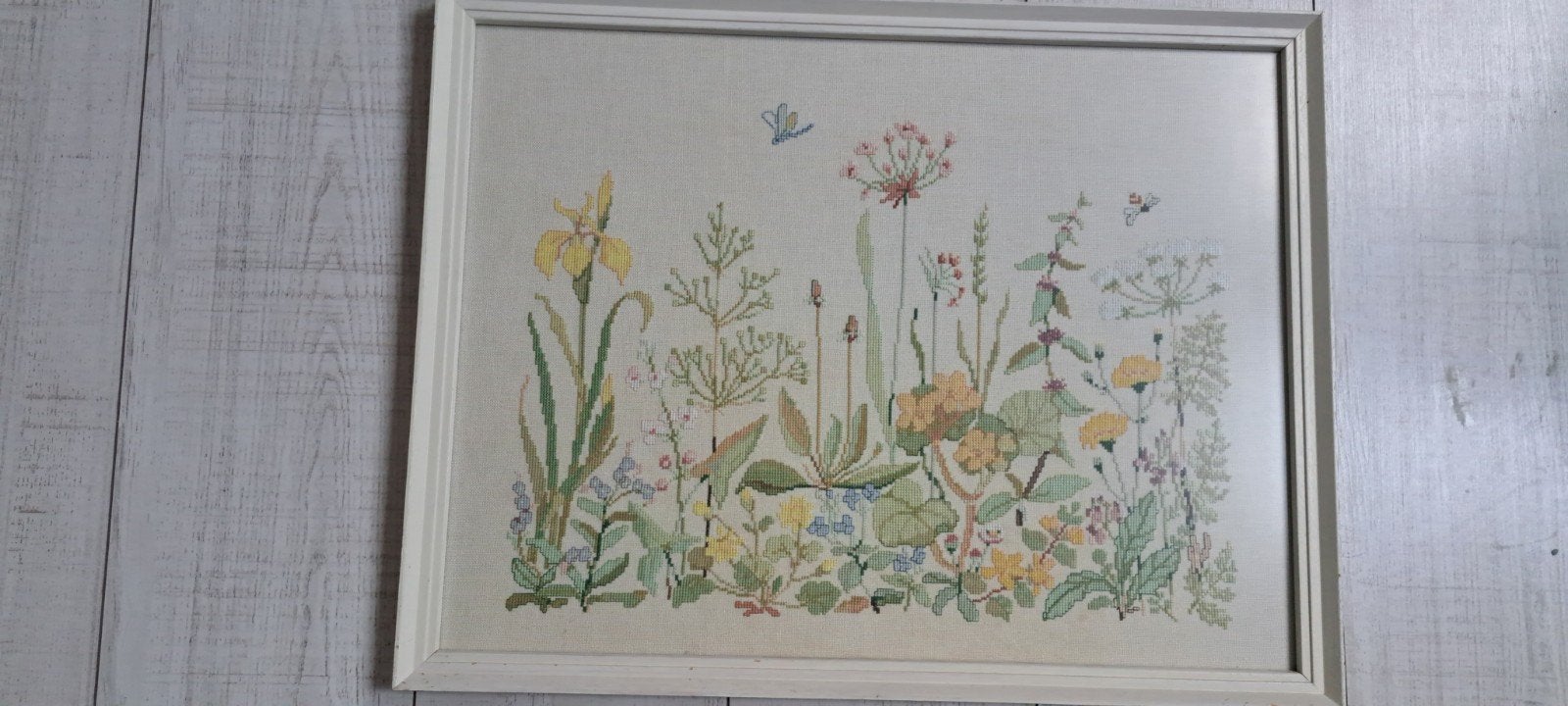 Ariadne geborduurd schilderij wilde planten in lijst, Ophalen, Minder dan 50 cm, Gebruikt, Schilderij