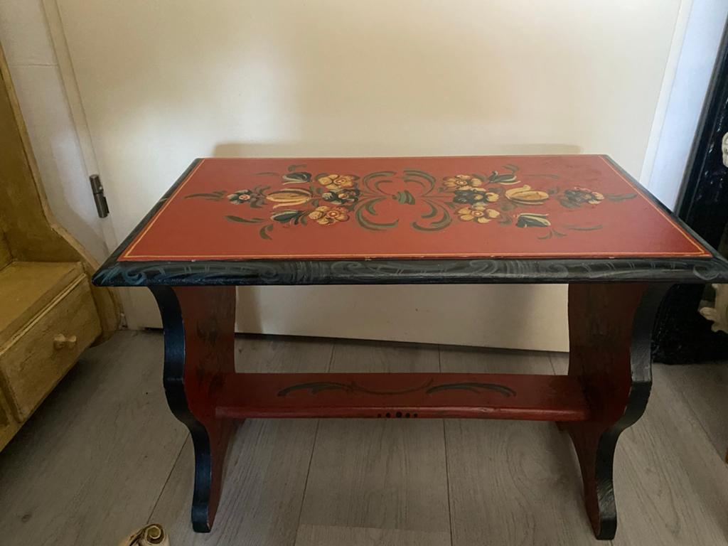 Vintage houten krukje/bankje met bloemmotief, Ophalen of Verzenden