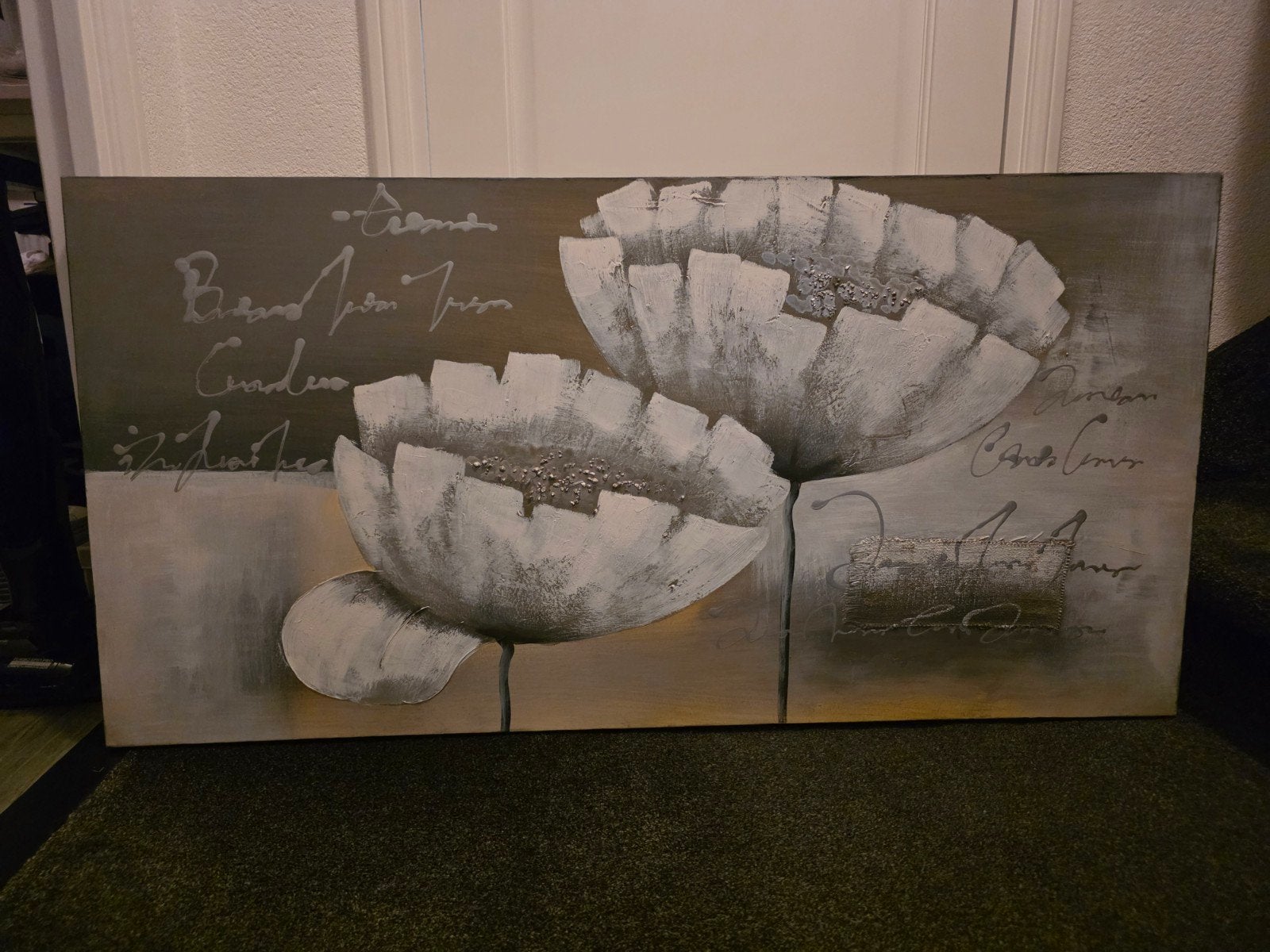 Modern Schilderij: Abstracte Bloemen op Canvas, Ophalen, Op houten frame, Olieverf, Bloemen