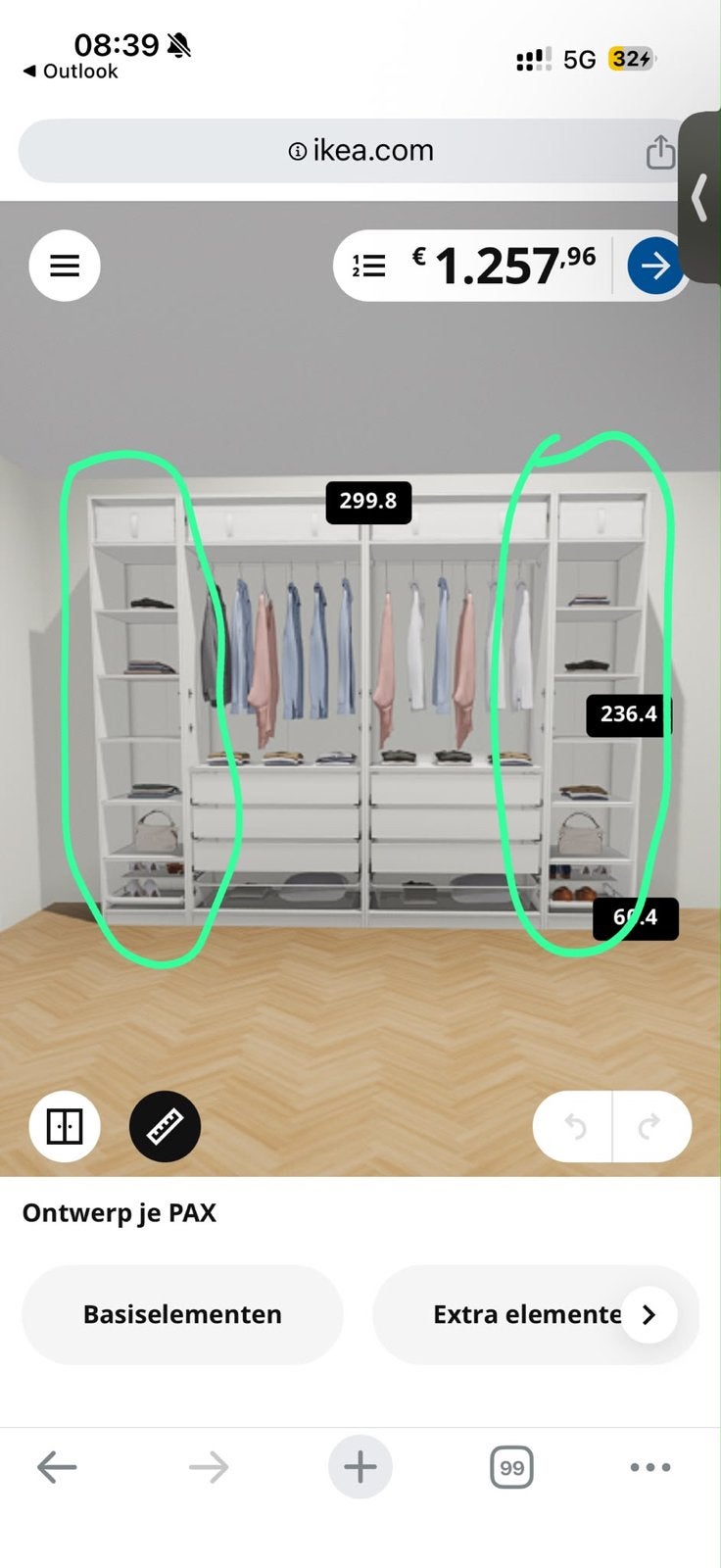 Ikea Pax elementen (2x) met planken en schoenenrek, Ophalen, Met plank(en), 200 cm of meer, 50 tot 100 cm