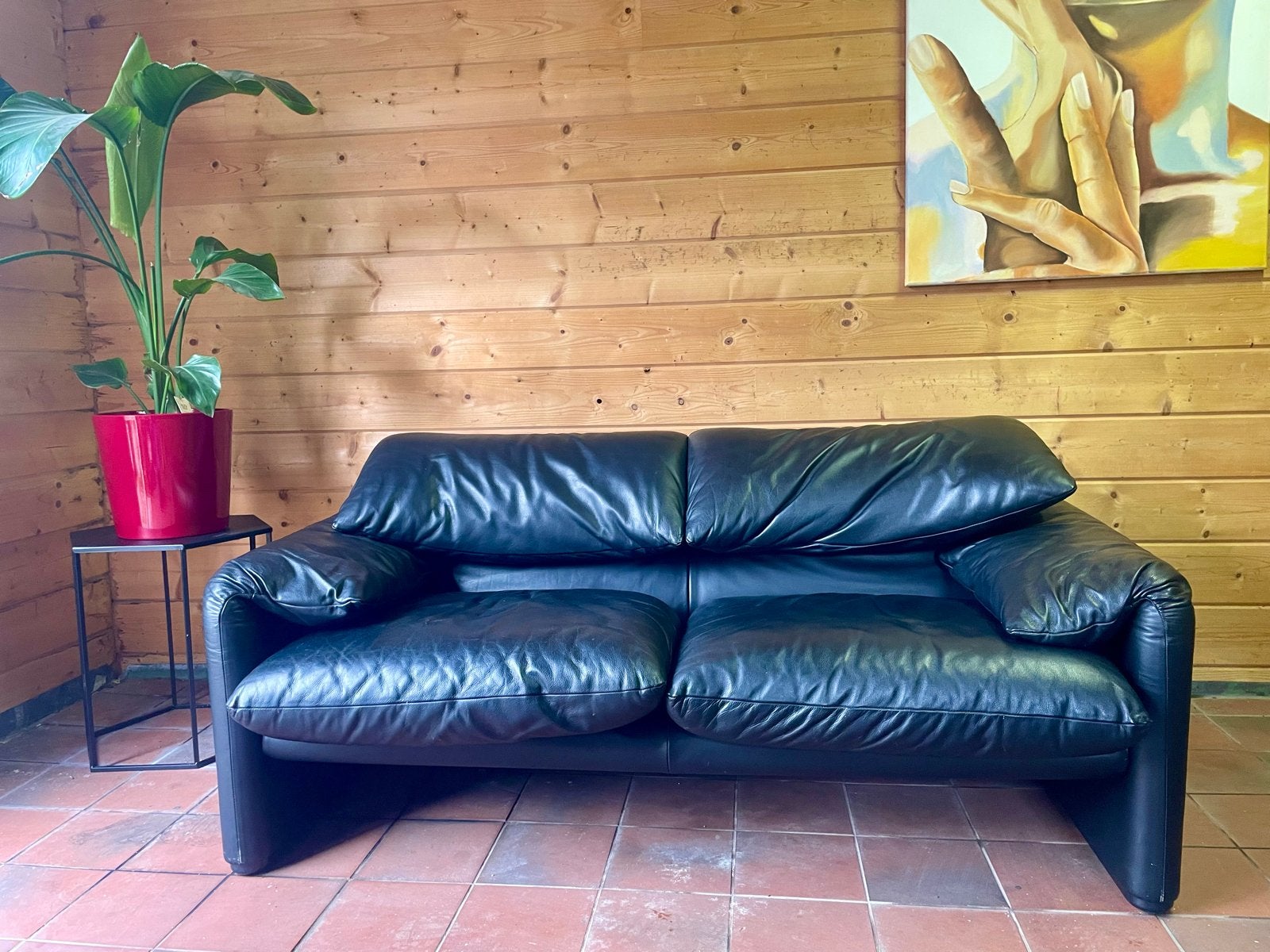 Cassina Maralunga 2-zits Loungebank - Vico Magistretti, Ophalen, Zo goed als nieuw, Tweepersoons, Leer