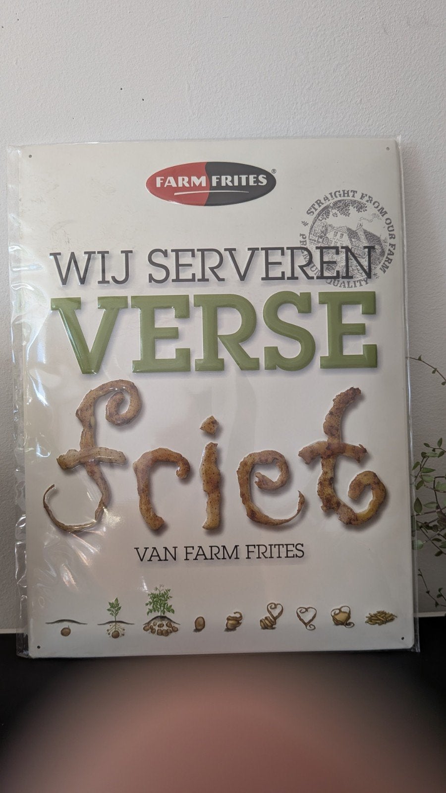 Farm Frites Reclamebord "Wij serveren verse friet" 40x30cm, Ophalen of Verzenden