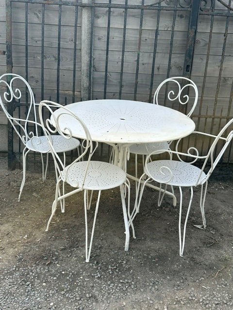 franse tuinset tuintafel oude brocante tuintafel terrastafel, Ophalen of Verzenden, Gebruikt, Rechthoekig, Hout
