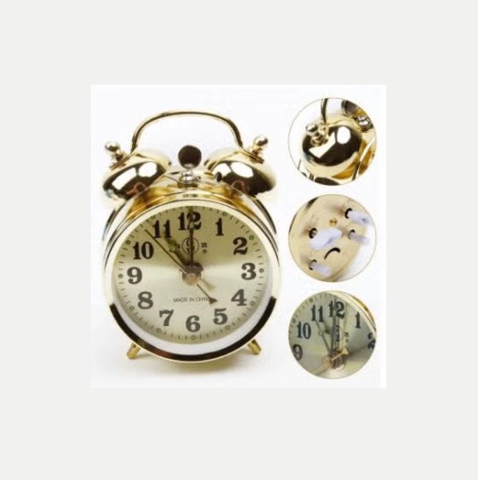 Vintage stijl metalen klok met wekker goudkleurig (7cm), Ophalen of Verzenden, Nieuw, Wandklok