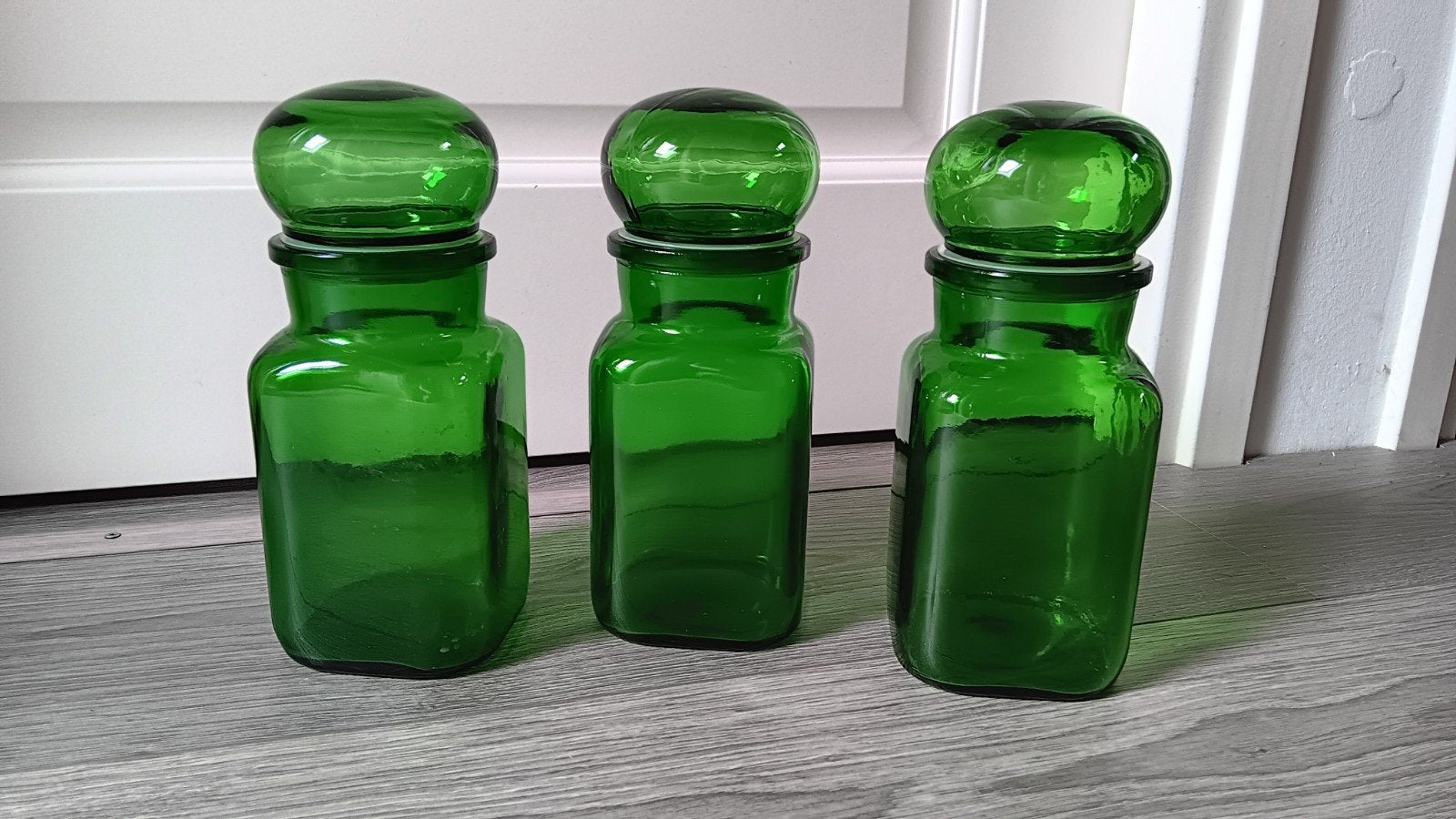 3 Voorraadpotten apothekerspotten retro, Huis en Inrichting, Ophalen, Gebruikt, Glas, Groen