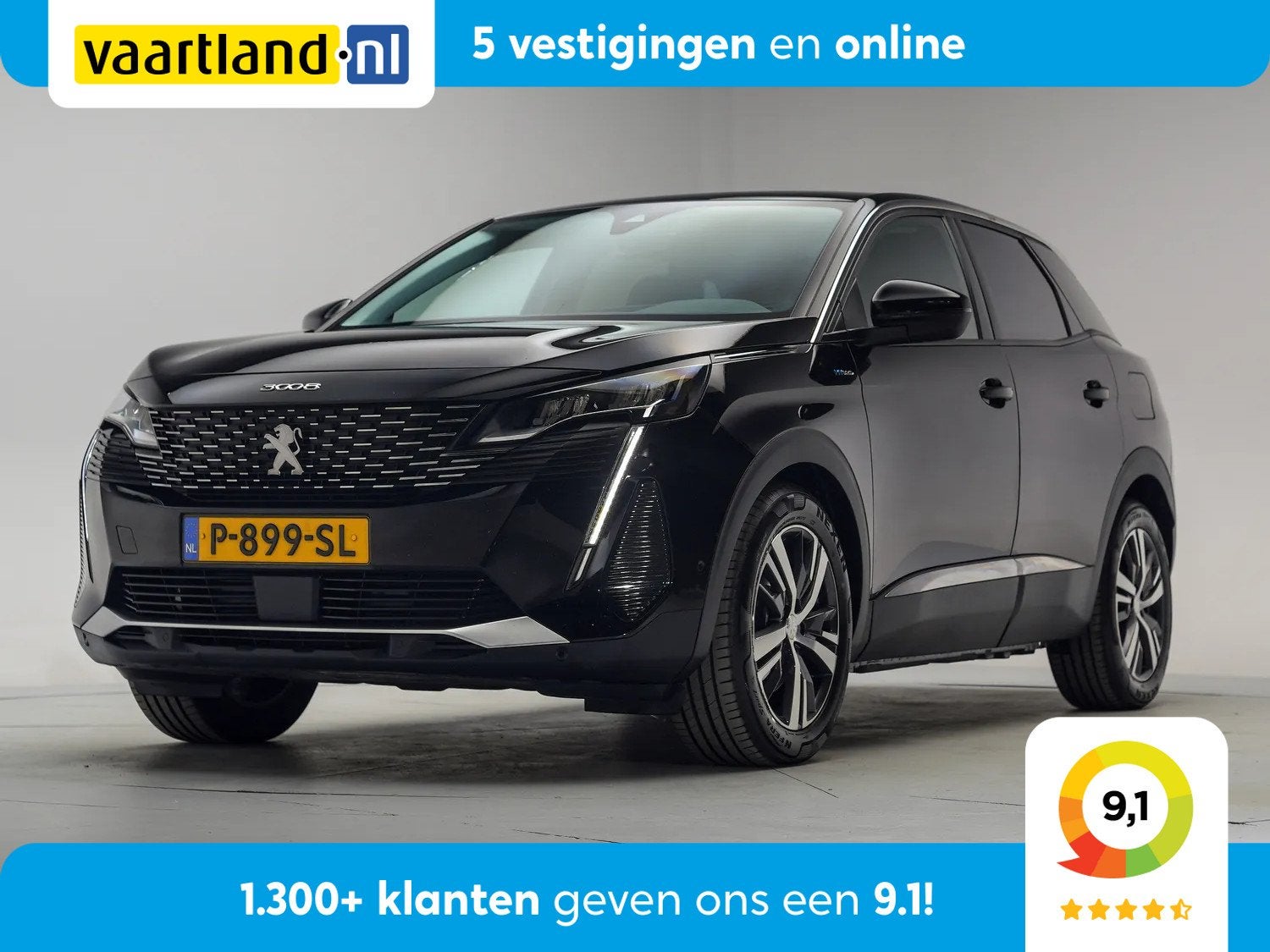 Peugeot 3008 1.6 HYbrid 225pk Allure Pack Business Aut. [ LE, Auto's, Automaat, 181 pk, Zwart, Bedrijf