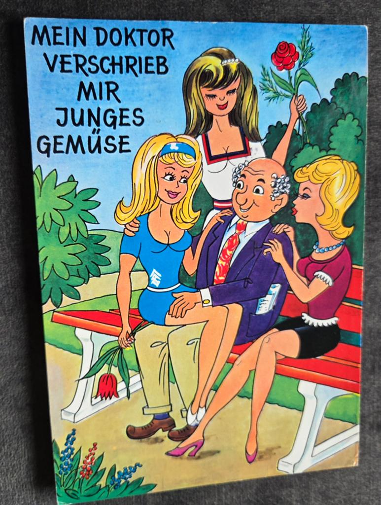 Oude man omringd door sexy jonge vrouwen, Verzenden, Gelopen, Overige thema's