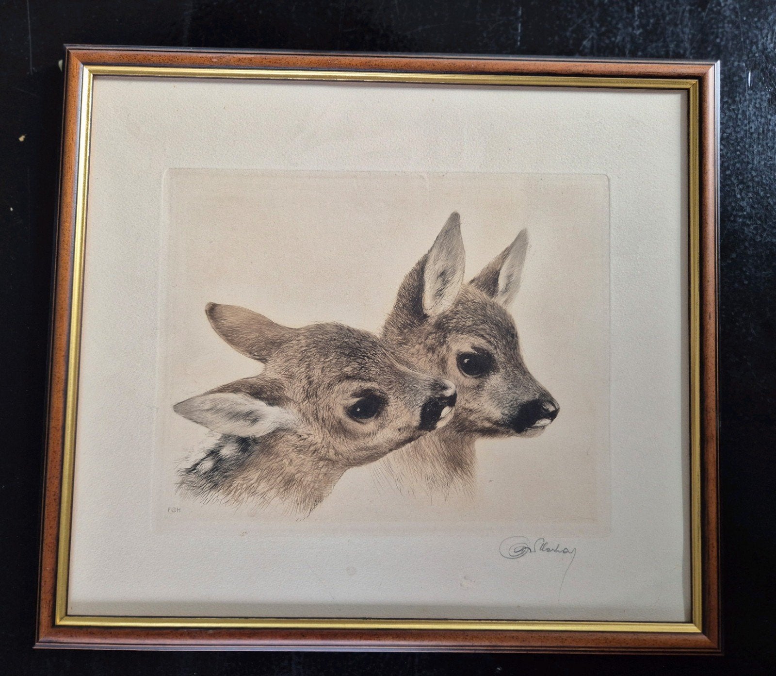 Originele ets "Zwei Rehkitze" – Kurt Meyer-Eberhardt, Antiek en Kunst, Ets, Flora en Fauna, 1900 - 1949, Gesigneerd