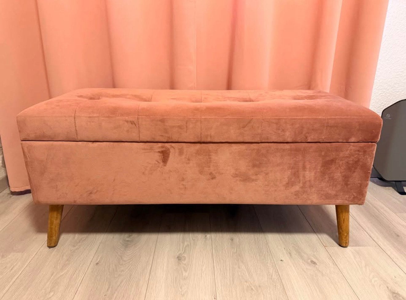 Oud roze velvet opberg bankje, Ophalen, Zo goed als nieuw, Stof, Minder dan 150 cm