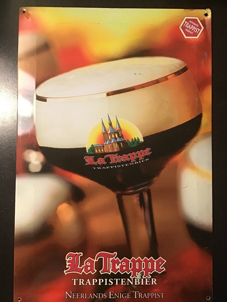 La Trappe reclameplaat (metaal) Trappistenbier, Verzamelen, Biermerken, Ophalen of Verzenden, Gebruikt, Reclamebord, Plaat of Schild