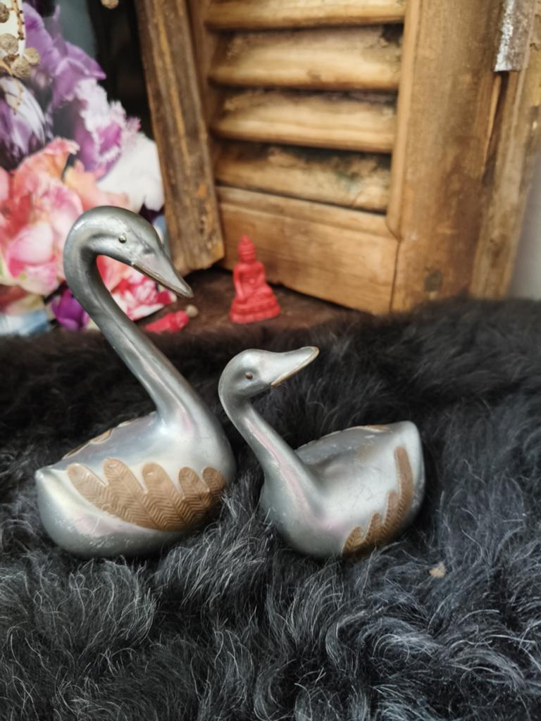 Decoratieve Zwanen Set - Metaal met Bronzen Details, Antiek en Kunst, Ophalen of Verzenden