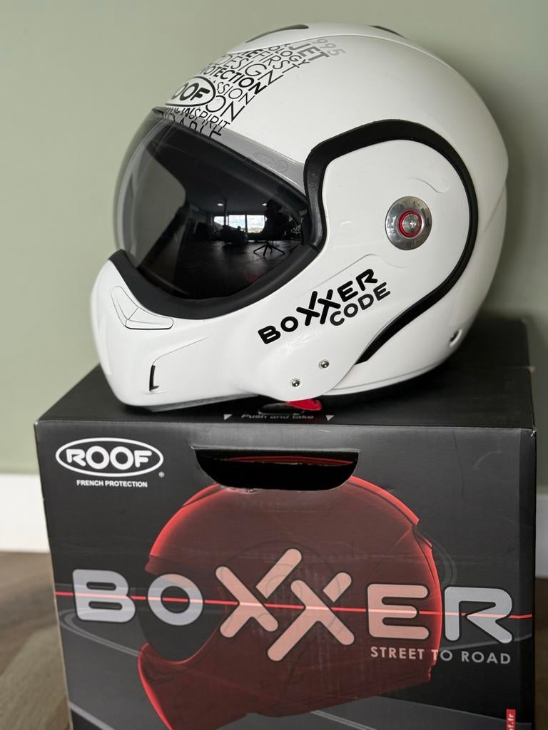 ROOF Boxxer Carbon Code helm XS wit / pearl white (bijna nie, Motoren, Kleding | Motorhelmen, Overige merken, XS, Systeemhelm