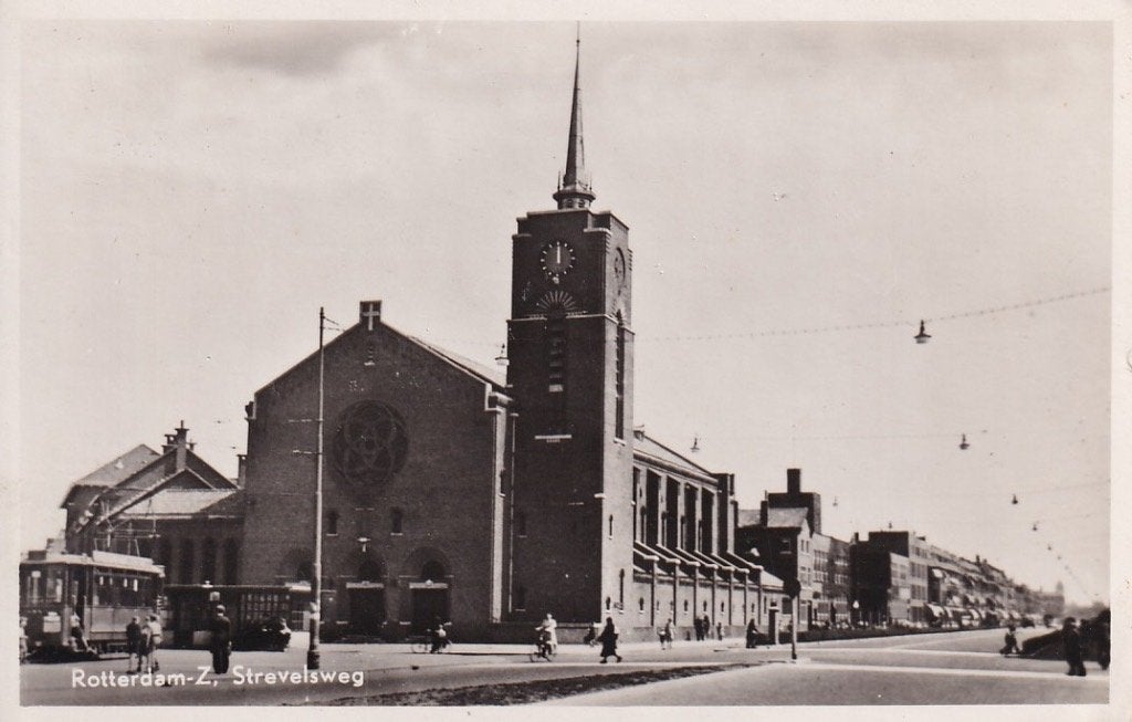 745A Rotterdam Strevelsweg hoek Lange Hlleweg tram eindpunt, Verzamelen, Ophalen of Verzenden, 1940 tot 1960, Gelopen, Zuid-Holland