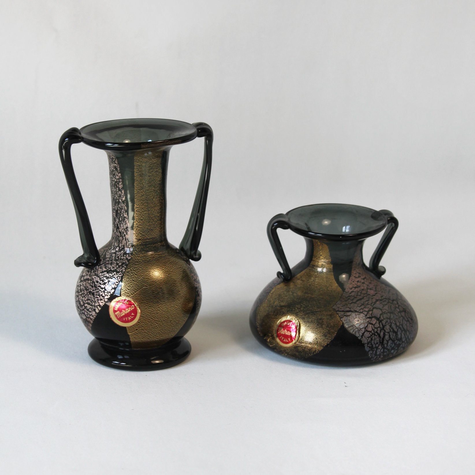Set Vintage Murano Glazen Vaasjes – Goud & Zilver + stickers, Ophalen of Verzenden