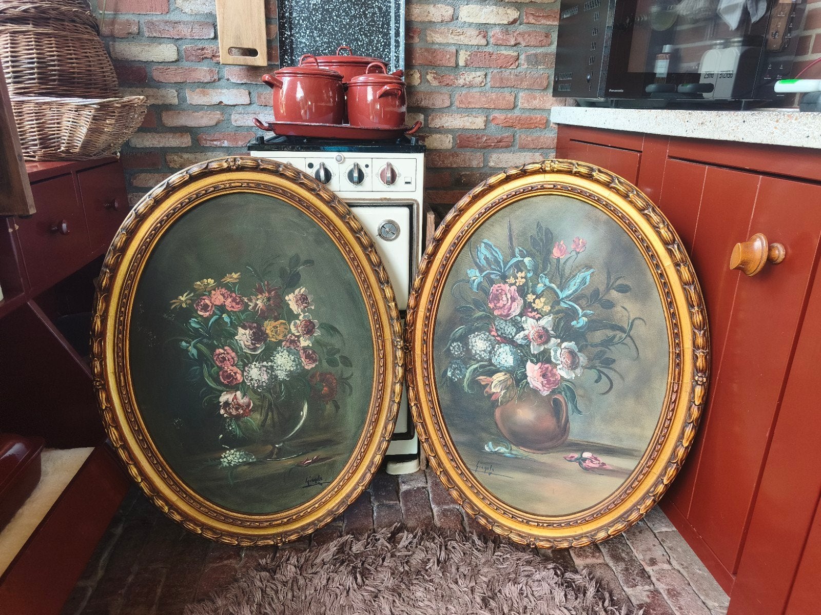 Set van 2 grote olieverf schilderijen bloemen stilleven W1/2, Antiek en Kunst, Kunst | Schilderijen | Klassiek, Ophalen
