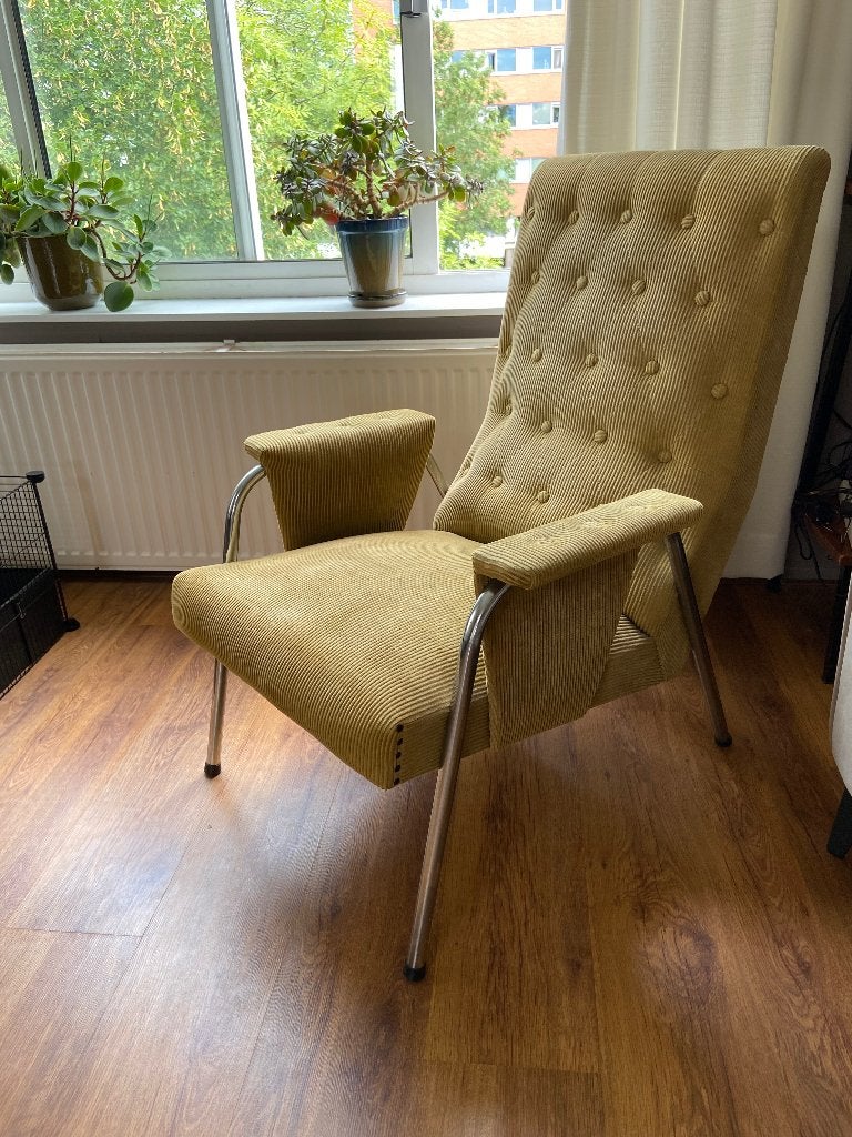 Gele vintage fauteuil, Huis en Inrichting, Fauteuils, Ophalen, Gebruikt, Vintage - jaren 50/60, Minder dan 75 cm