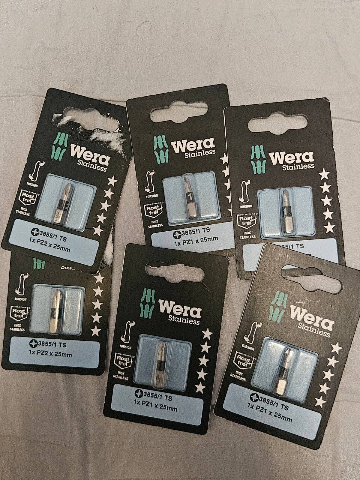 6x Wera RVS kruiskop bitjes PZ1 en PZ2, Ophalen of Verzenden, Nieuw