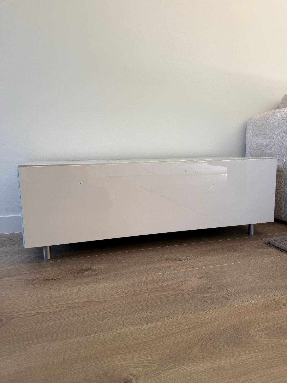 Just by Spectral JRL1100T TV meubel hoogglans wit, Ophalen, Gebruikt, 100 tot 150 cm, Glas