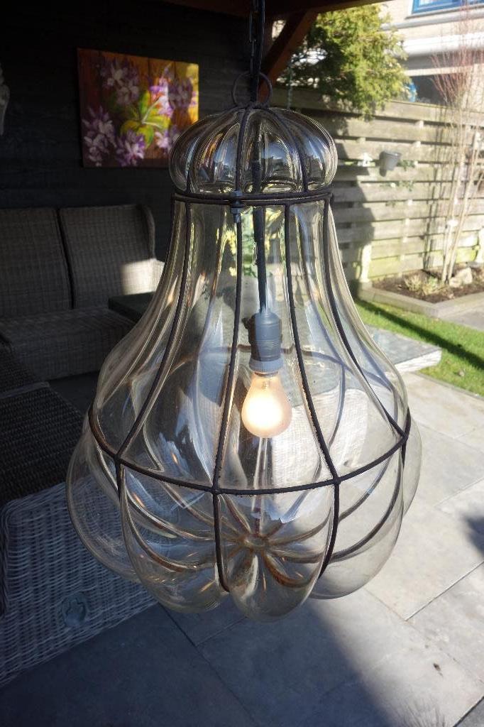 Hanglamp gebogen glas peer vorm, Antiek en Kunst, Ophalen of Verzenden