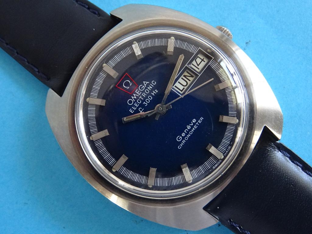 Omega Geneve Chronometer f 300 Hz staal, Leer, Staal, Polshorloge, Ophalen of Verzenden
