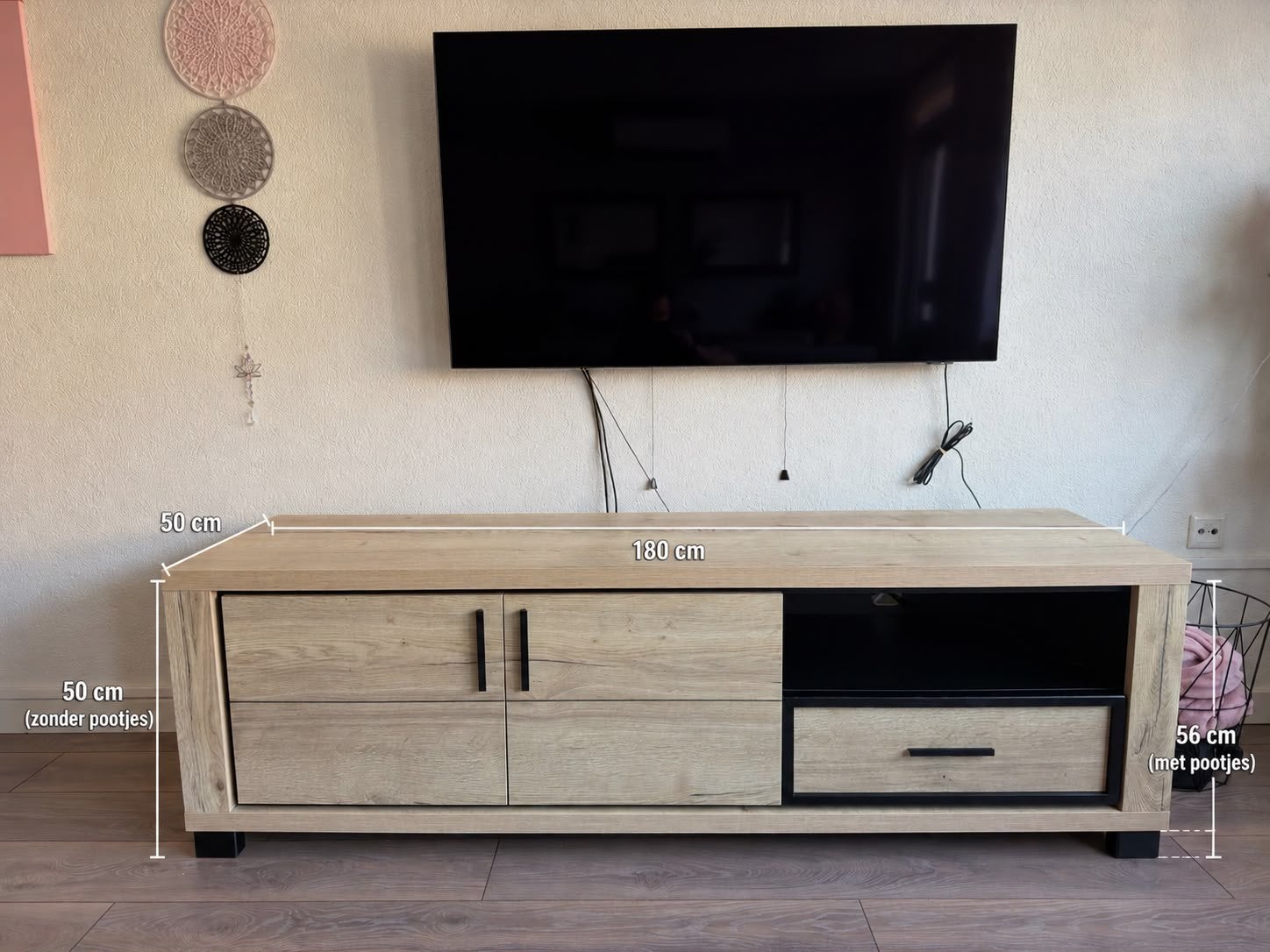 Tv/televisie meubel 180cm licht eiken, Ophalen, Overige materialen, 150 tot 200 cm, Zo goed als nieuw