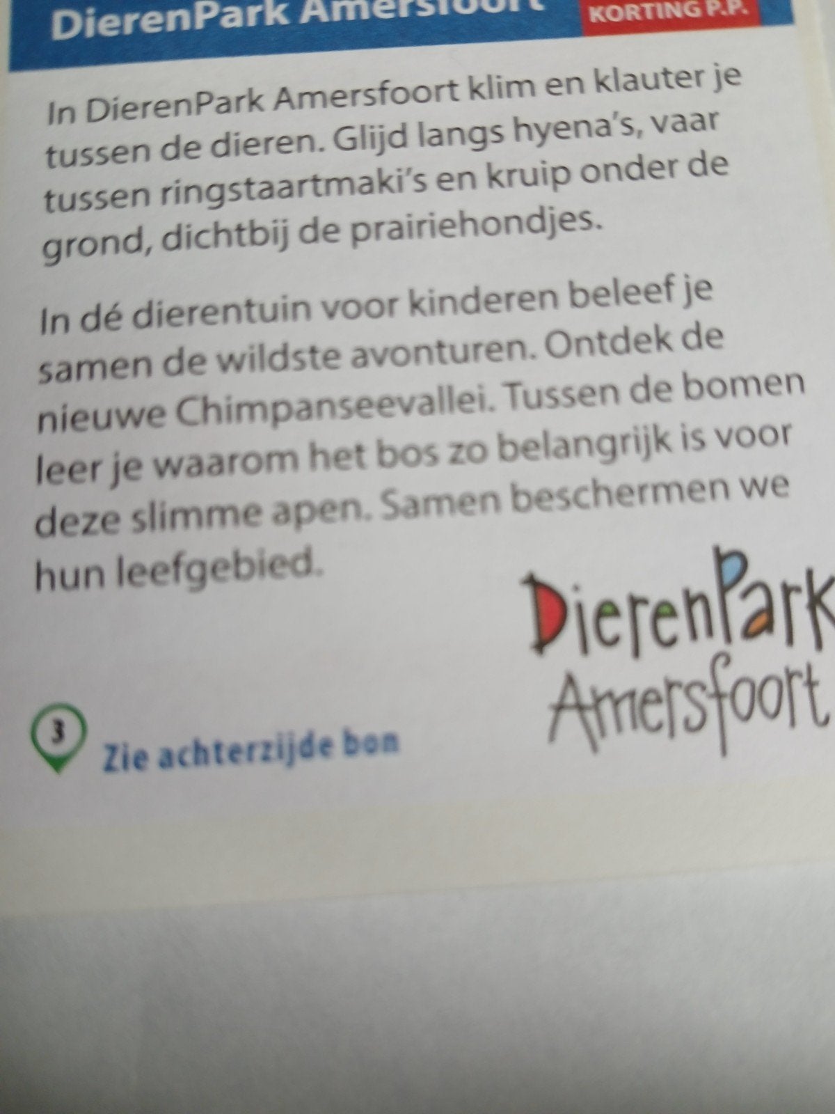 Kortingsbon DierenPark Amersfoort ., Tickets en Kaartjes, Drie personen of meer, Kortingskaart