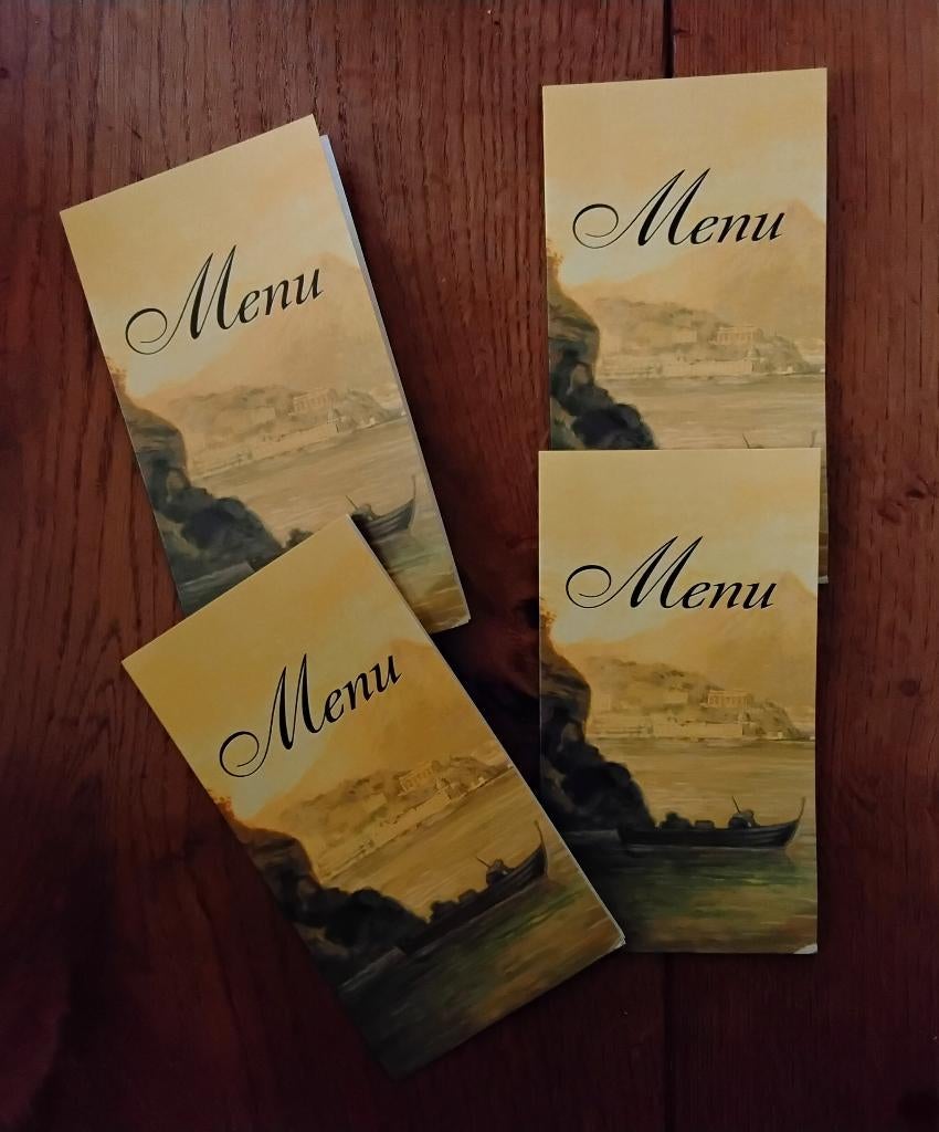 Menukaarten - nieuw (heel klein ezelsoortje onderin) - 4 stu, Overige typen, Ophalen of Verzenden, Nieuw, Papier/karton