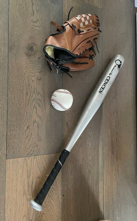 Honkbal/Softbal Set: Knuppel, Handschoen & Bal, Ophalen of Verzenden, Gebruikt, Honkbal, Knuppel