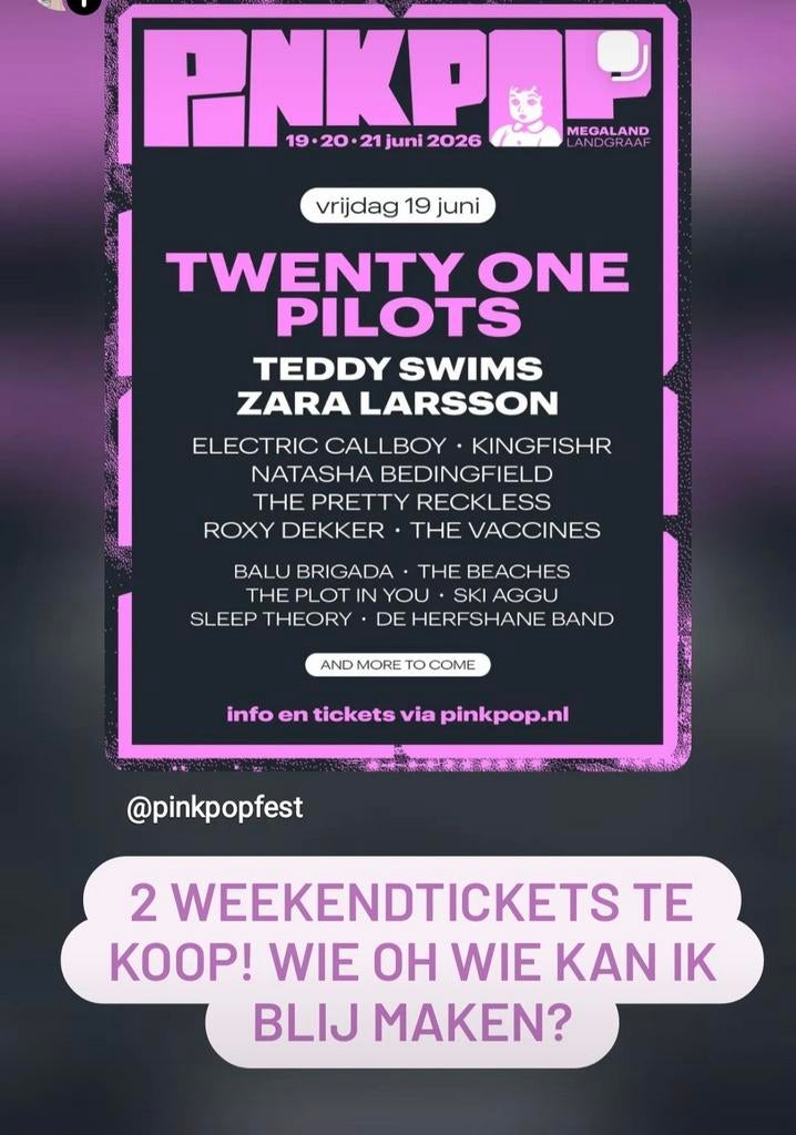 Pinkpop tickets - weekend inclusief camping + parkeerkaart, Twee personen