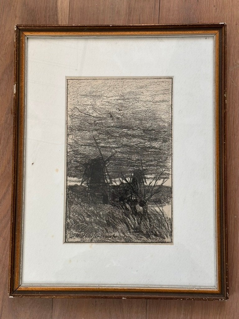 Litho Weissenbruch: molens in polderlandschap, ingelijst, Ophalen of Verzenden, Overige typen, Lithografie
